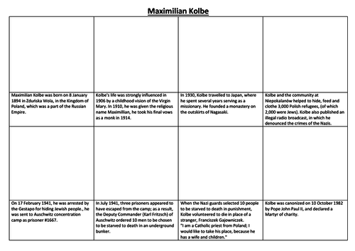 Maximilian Kolbe Comic Strip and Storyboard