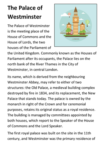 The Palace of Westminster Handout