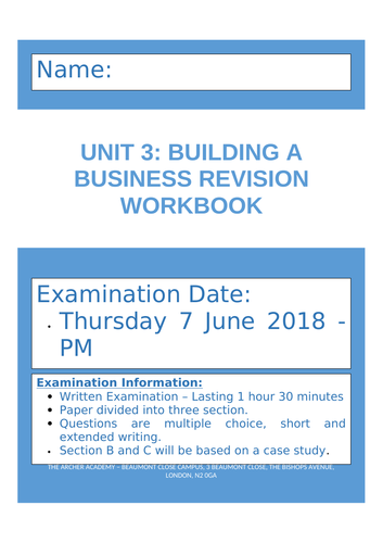 Unit 3 - Introduction to small business Revision Booklet