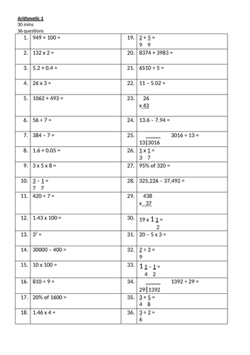 KS2 SATs arithmetic question sets