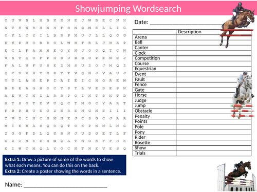 Showjumping Horses Sport Wordsearch Sheet Activity Keywords Physical Education