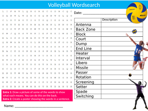 Volleyball Wordsearch Sheet Starter Activity Keywords Cover Sports Physical Education