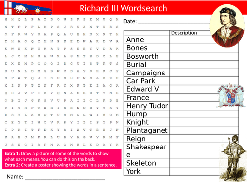 King Richard III Wordsearch Sheet Starter Activity Keywords Cover History Monarchs