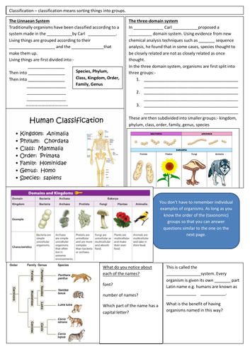 Classification - AQA GCSE Biology revision resource on classification
