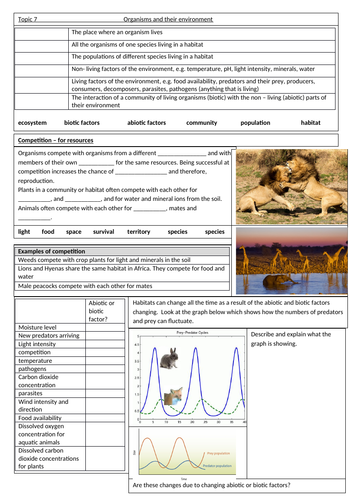 Interdependence - AQA Paper 2 Biology Revision sheets with answers:- Organisms and their environment