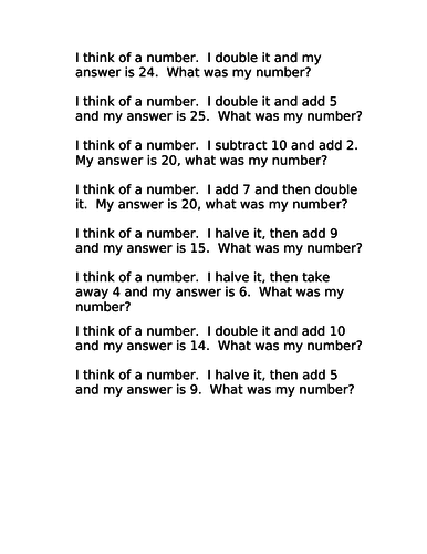 I think of a number task
