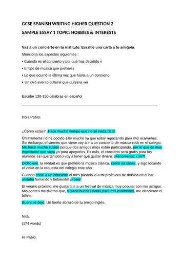 4 Gcse Spanish Higher Tier Essays With Translation Teaching Resources