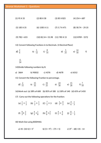 Mixed Worksheets - For SAT Primary Maths Arithmatic Test