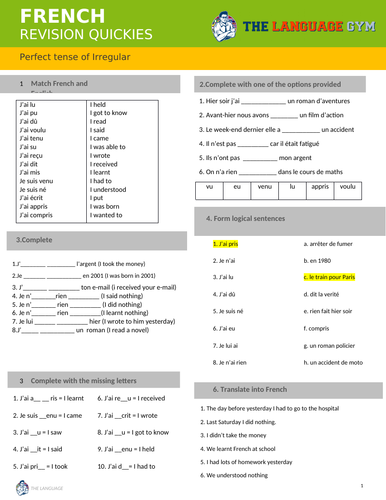 GCSE French revision quickie (2108) - Perfect tense of irregular verbs