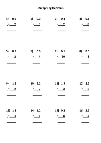 Simple Multiplying Decimals