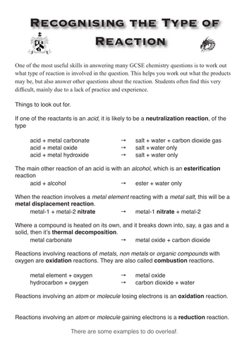 Recognising the Type of Reaction