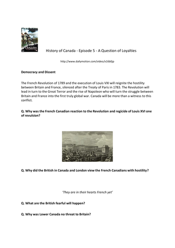 canada a people s history episode 5 a question of loyalties supporting worksheet teaching resources