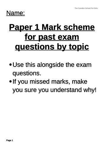 Aqa Trilogy 16 Biology Paper 1 Questions And Answers By Topic Teaching Resources