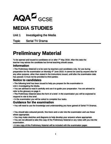 AQA GCSE Media Mock Legacy spec. including preliminary material