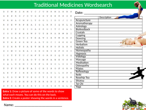 Traditional Medicines Wordsearch Sheet Starter Activity Keywords Cover Health