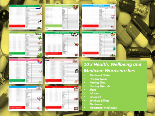 10 x Health Wordsearch Sheet Starter Activity Keywords Cover Medicine Wellbeing