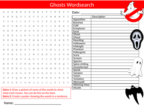 7 x Scary Horror Wordsearch Sheet Starter Activity Keywords Cover Halloween