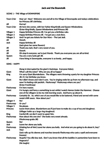 Jack and the Beanstalk Pantomime Script | Teaching Resources