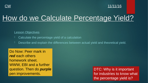 Percentage Yield