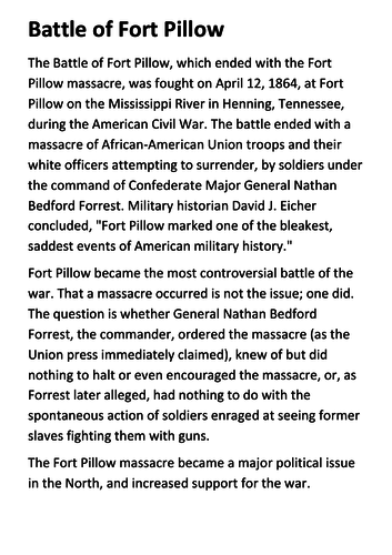 Battle of Fort Pillow Handout