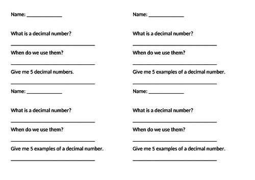 Simple decimals starter