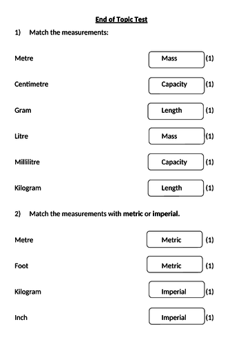 Units of Measure Topic Test
