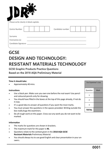 2018 AQA Resistant Materials: Organising remote controls in the home (3x Exam Papers)