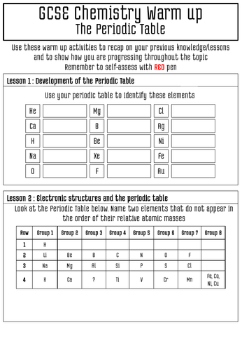 C2 Chemistry GCSE AQA starter Warmups