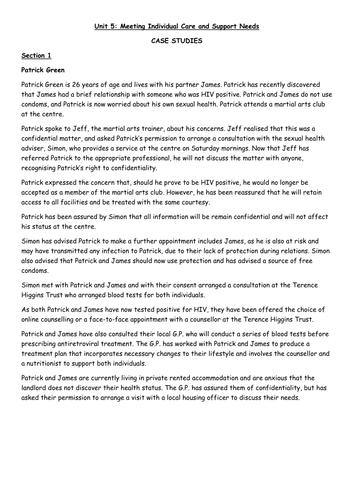 *New* L3 Unit 5 Meeting Individual Care and Support Needs Learning Aim D