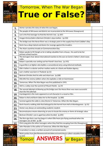 Tomorrow, When the War Began - True or False?