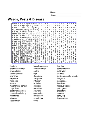 Weeds, Pests and Disease word search