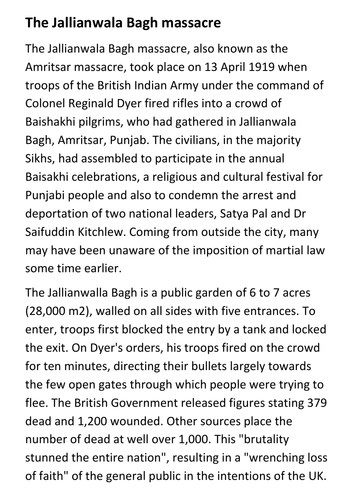 The Jallianwala Bagh massacre Handout