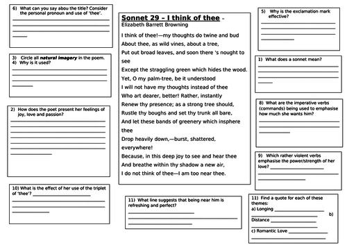 REVISION WORKSHEETS - LOVE AND RELATIONSHIP POETRY AQA