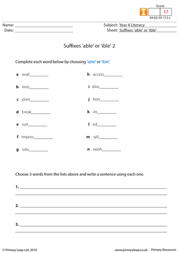 Suffixes 'able' or 'ible' (2)