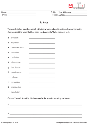 KS2 English Resource - Suffixes