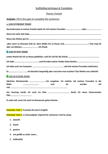 FREIZEIT - SCAFFOLDING TECHNIQUE FOR WRITING