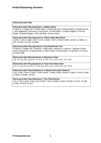 Verbal Reasoning Worksheets