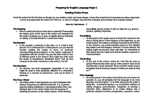 Advice for AQA English Language Paper 1 Reading Section REVISION FOR GRADES 7-9