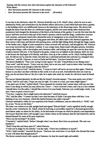 Mr Utterson AQA exam style question for Dr Jekyll and Mr Hyde