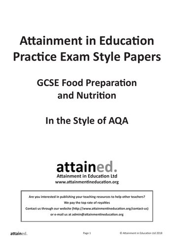 Food Preparation and Nutrition (9-1) Practice Exam Papers (Written in the style of AQA)