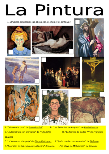 SPANISH ART and PAINTING introduction worksheet