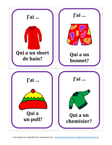 Les vêtements - Card Game