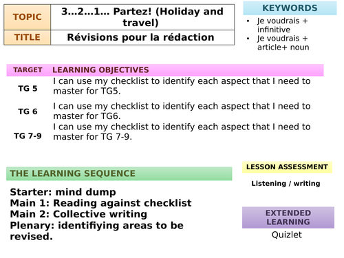 Studio 1  - 3...2...1... partez! Revision for writing