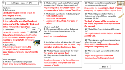 AQA B GCSE - 7.4 - Angels