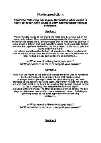 making predictions - comprehension