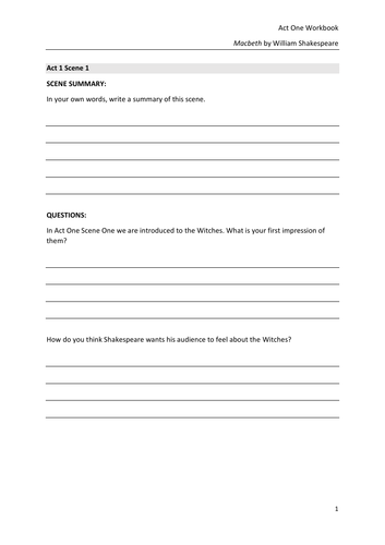 Macbeth Act One Workbook (GCSE)