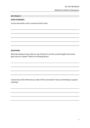 Macbeth Act Two Workbook (GCSE)