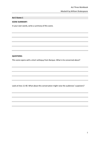 Macbeth Act Three Workbook (GCSE)