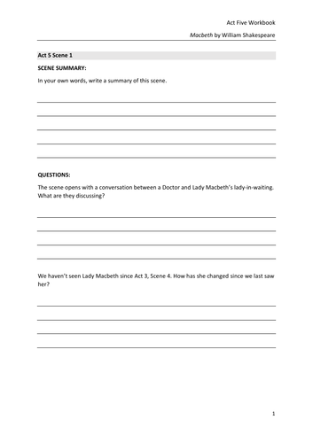 Macbeth Act Five Workbook (GCSE)