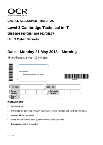 Cambridge Technicals - IT - Unit 03 - Personal Digital Assistant - Mock Exam - May 2018 Scenario